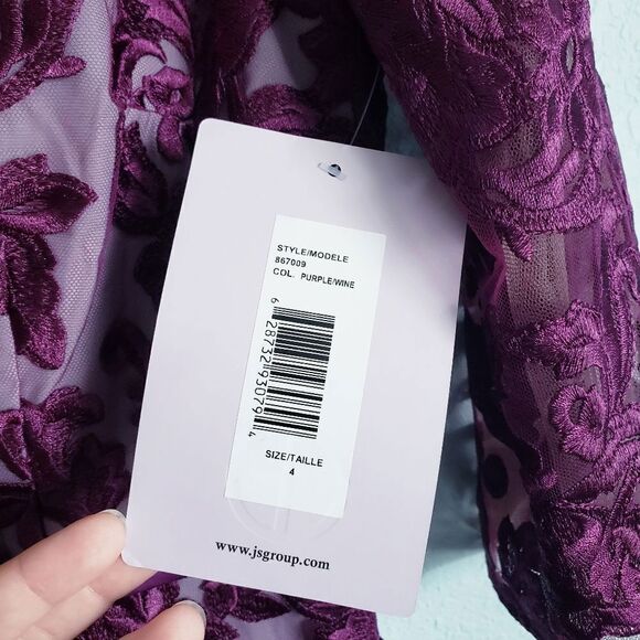 JS Collections Illusion Bateau Neck Embroidered Gown - Picture 7 of 9